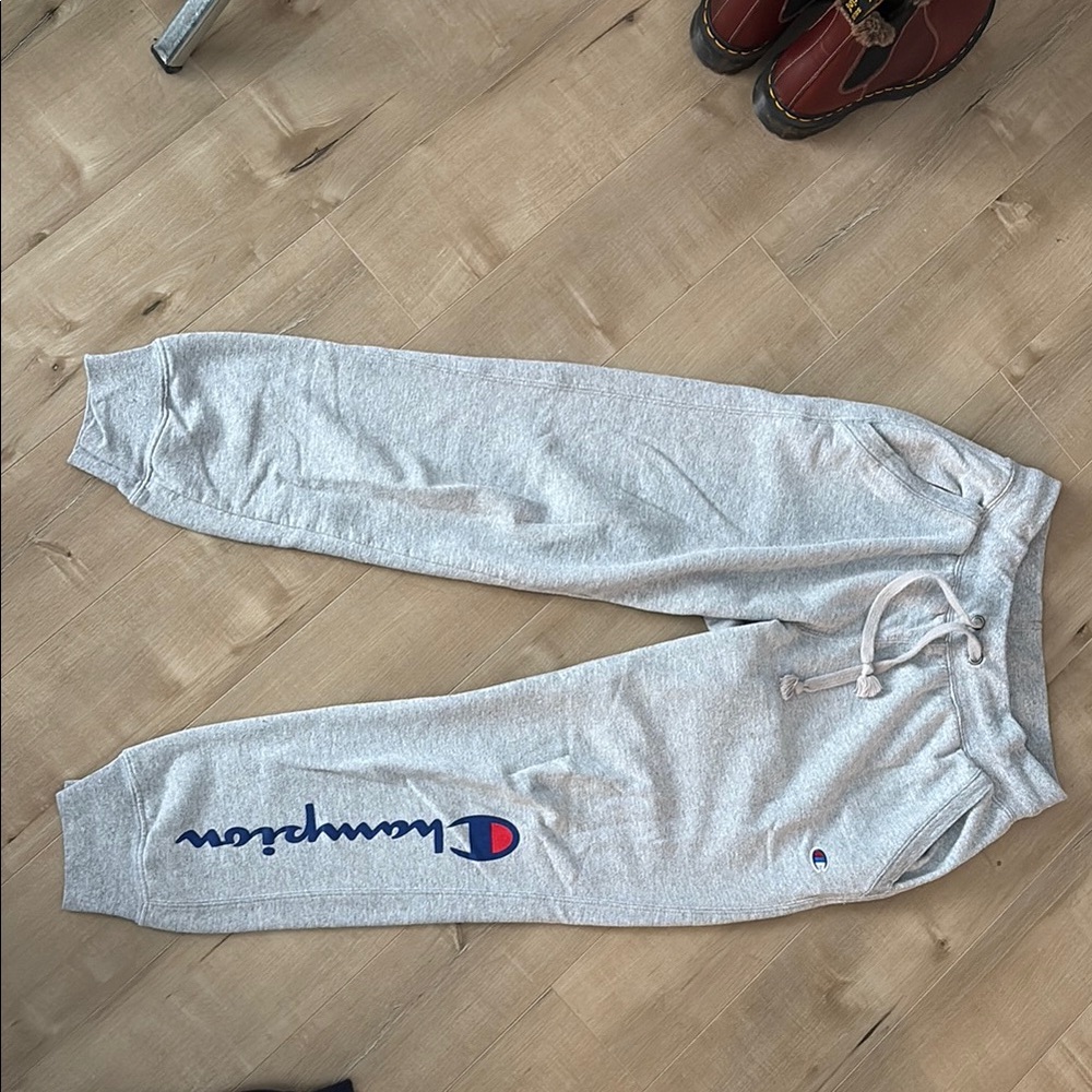 Champion Light Gray Joggers with Blue Logo